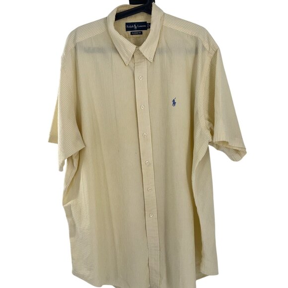 Ralph Lauren Mens Yellow Striped Short Sleeve seeraucker Button-Down Shirt XXL - Picture 1 of 10
